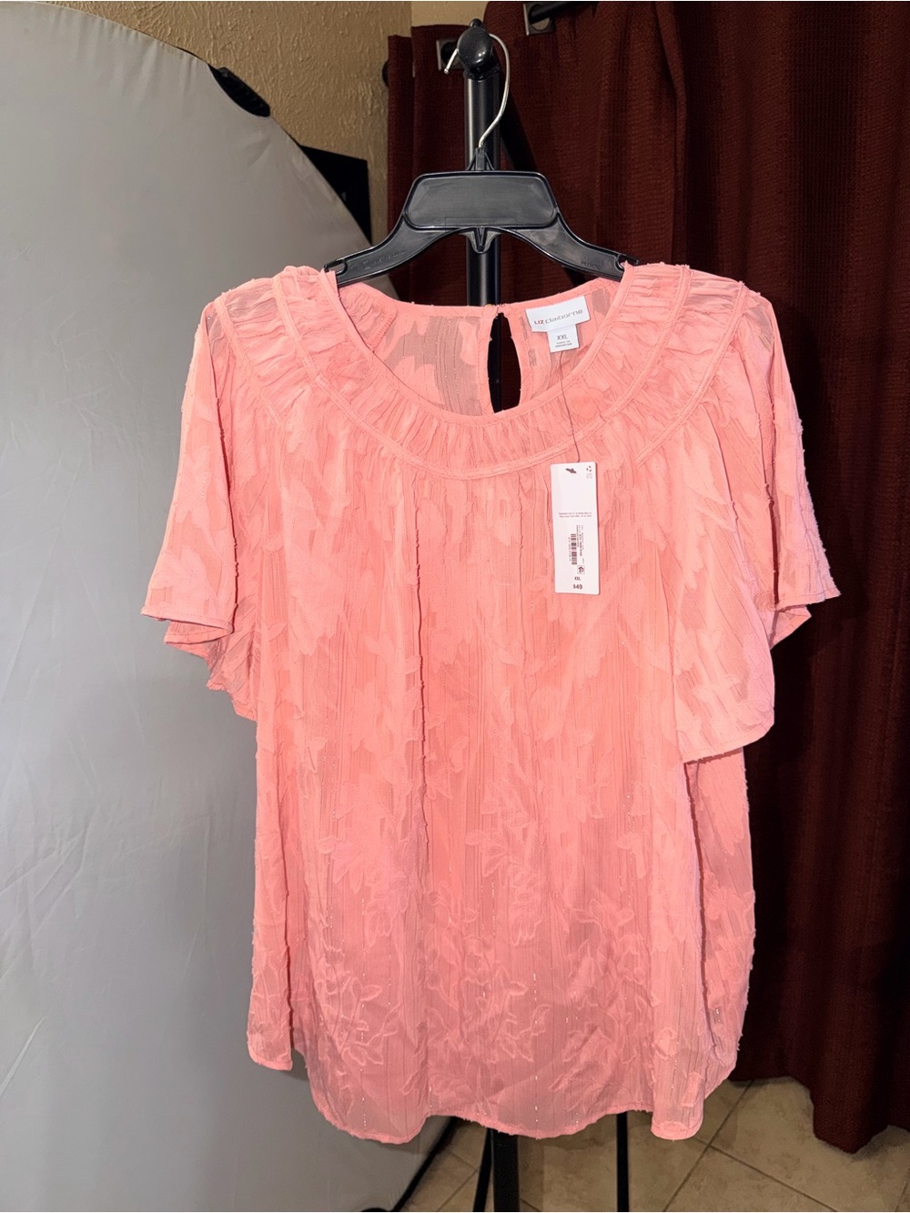 Liz Claiborne Coral Pink Flutter Sleeve Blouse